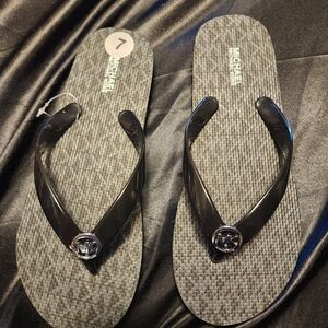 Michael Kors Black and Gray Flip Flops